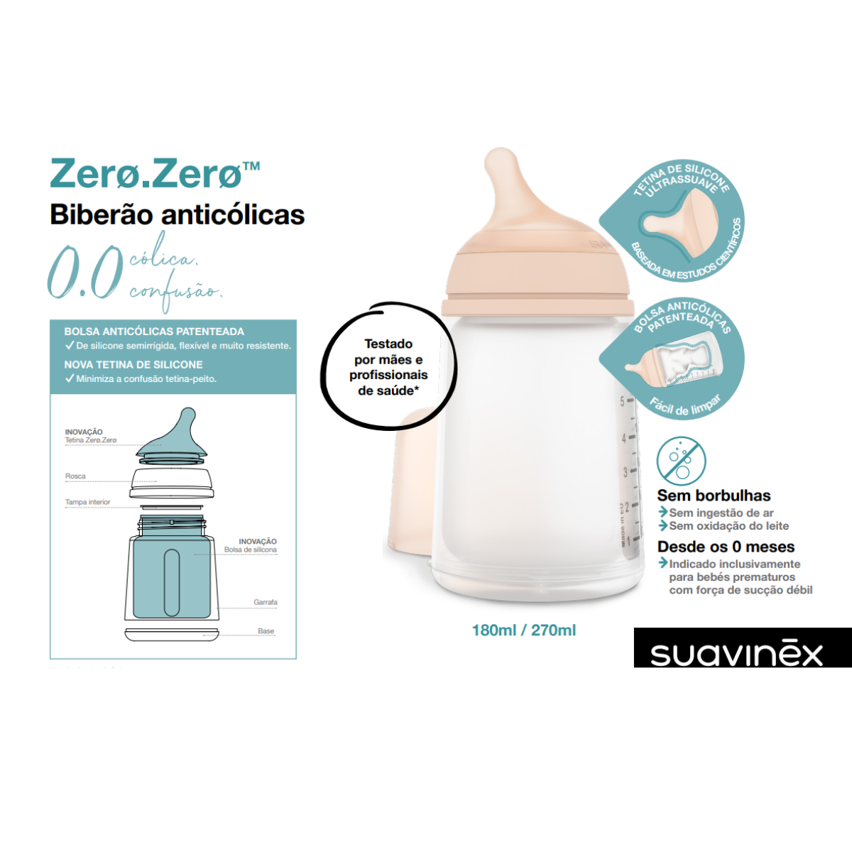 Set Starter Kit Zero Zero Biberão 180ml + Chupeta Suavinex