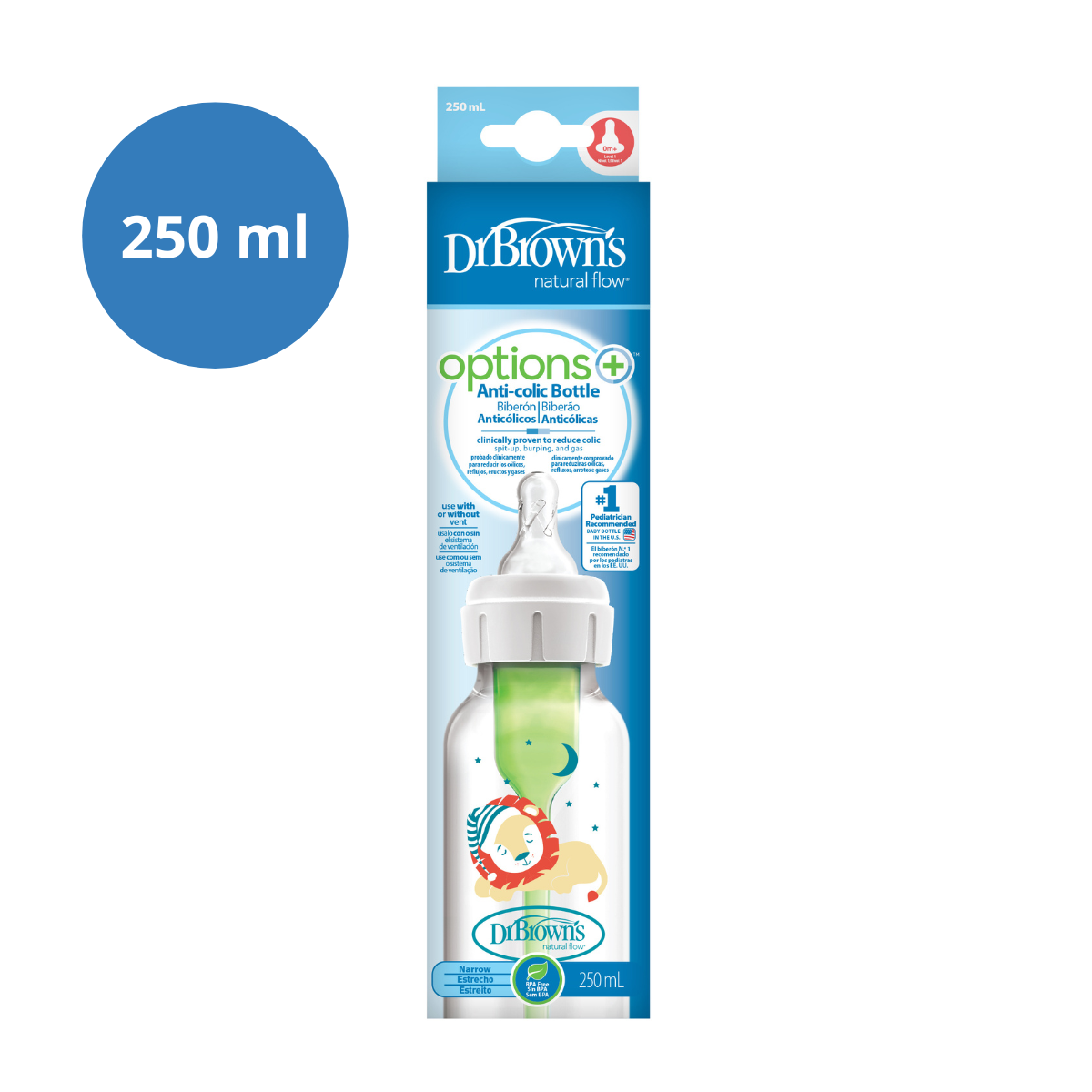 Biberão Options+ PP Boca Estreita Leão, 250ml Dr. Browns