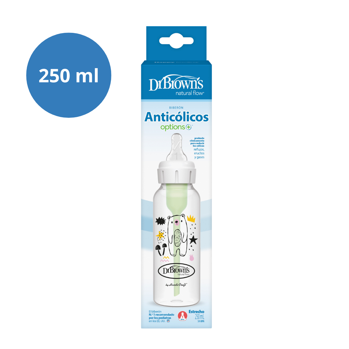 Biberão Options+ PP Boca Estreita Urso, 250ml Dr. Browns