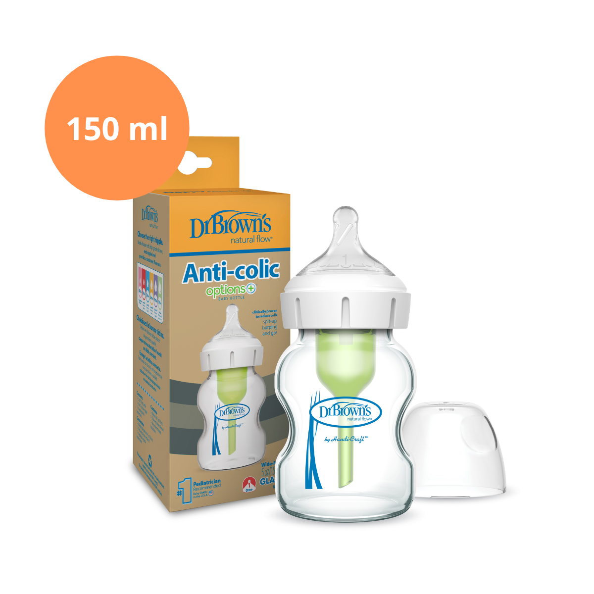 Biberão Options+ Vidro Boca Larga, 150ml Dr. Browns