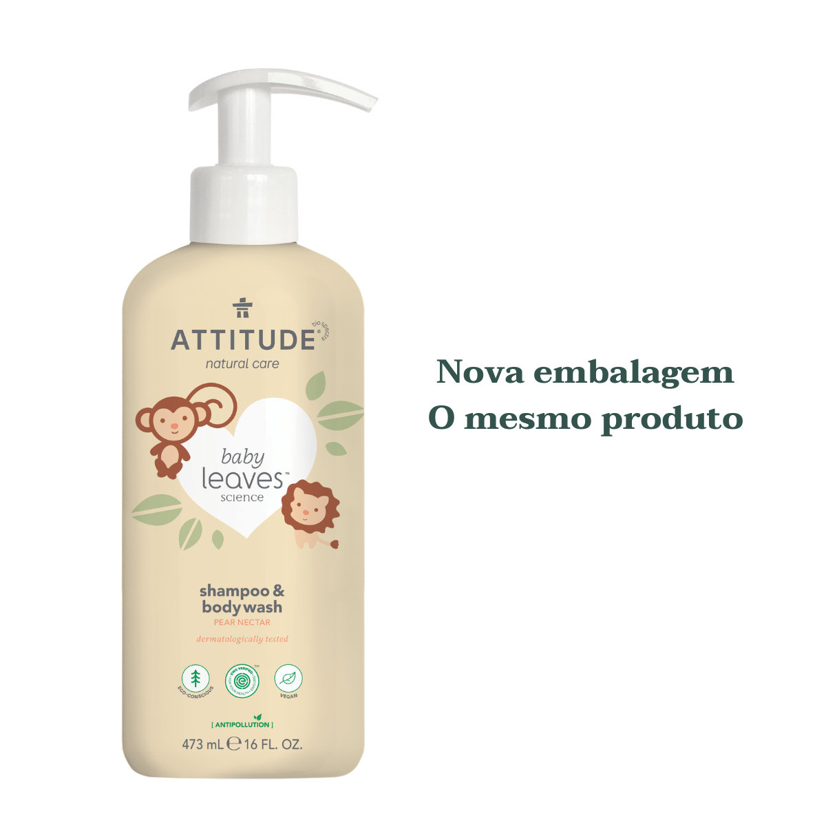 Champô para Bebé 2 em 1 Baby Leaves - Néctar de Pêra, 473ml Attitude