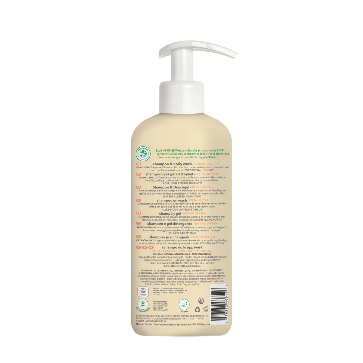 Champô para Bebé 2 em 1 Baby Leaves - Néctar de Pêra, 473ml Attitude