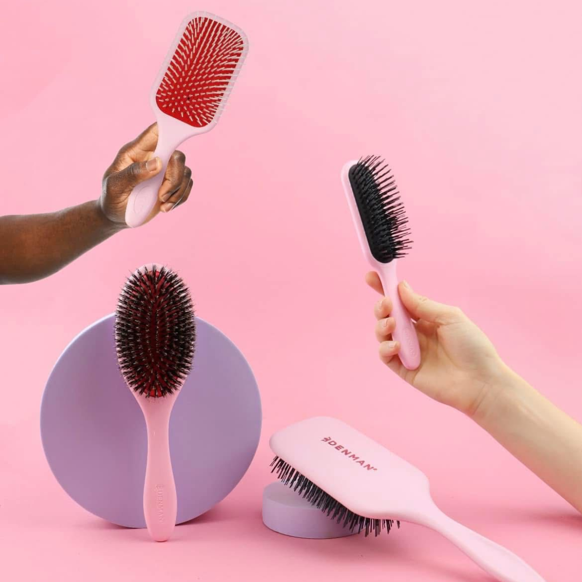 Mini Escova de Cabelo Desembaraçadora Rosa Elétrico, DENMAN