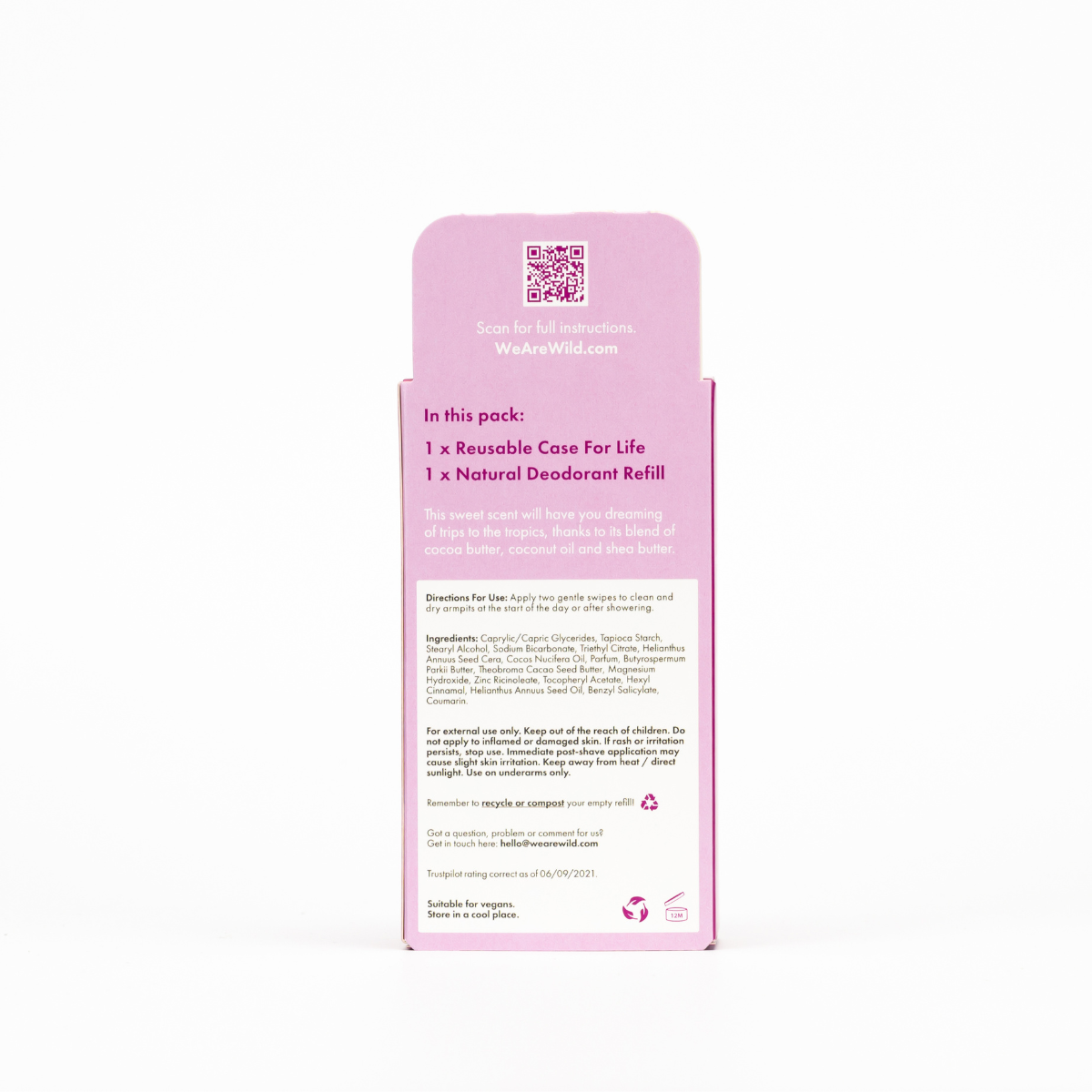 Desodorizante Natural Coco e Baunilha - 40g Caixa e Recarga, WILD