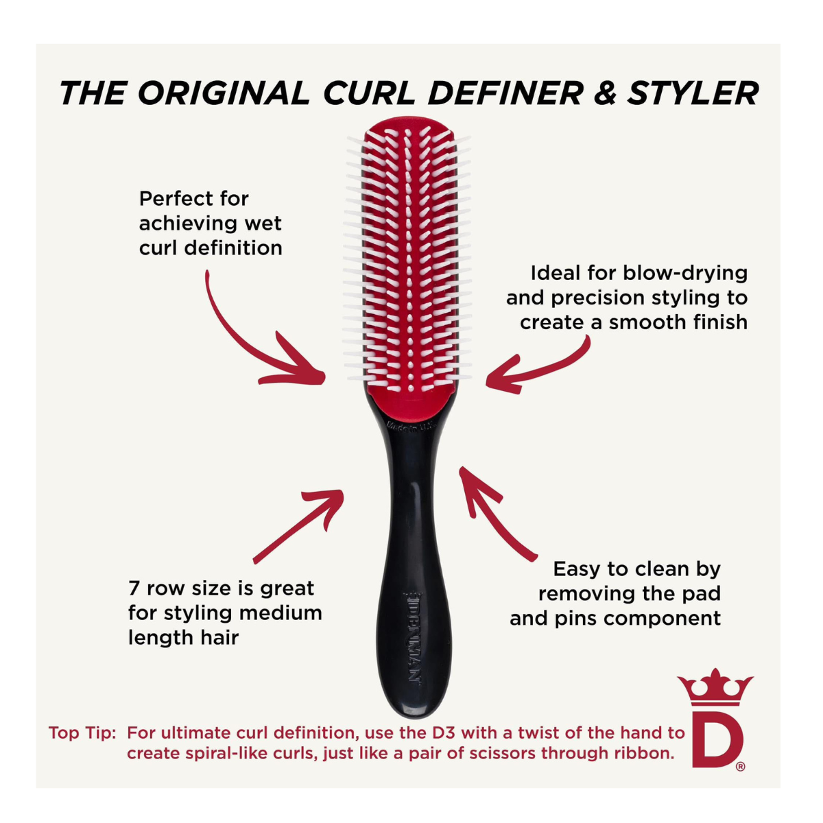 Escova de Cabelo Mini Styler & Ondulado Iconic Preto, DENMAN