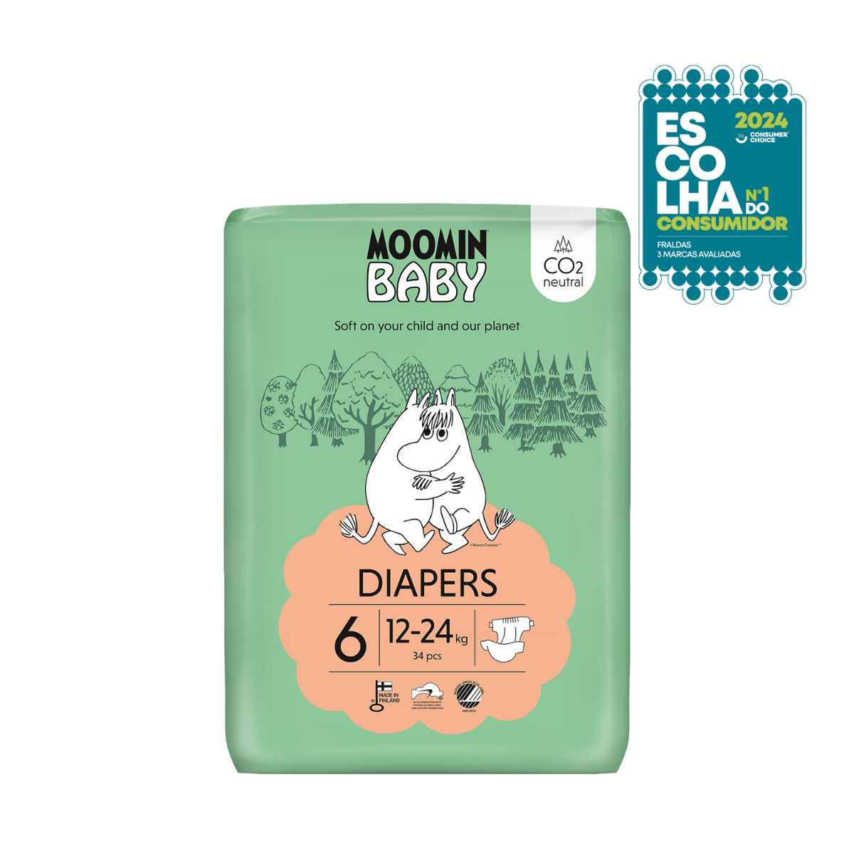 Fraldas Tam. 6 (12-24 kg) - 34 unidades Moomin Baby