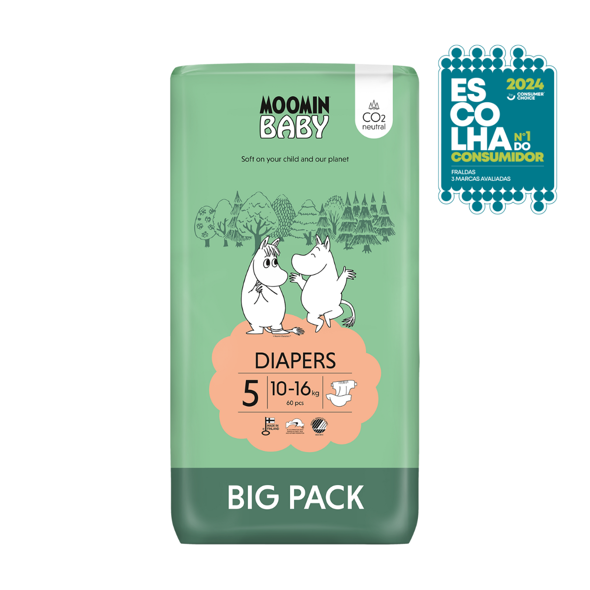 Fraldas Tam. 5 BIG PACK (10-16kg) - 60 unidades Moomin Baby