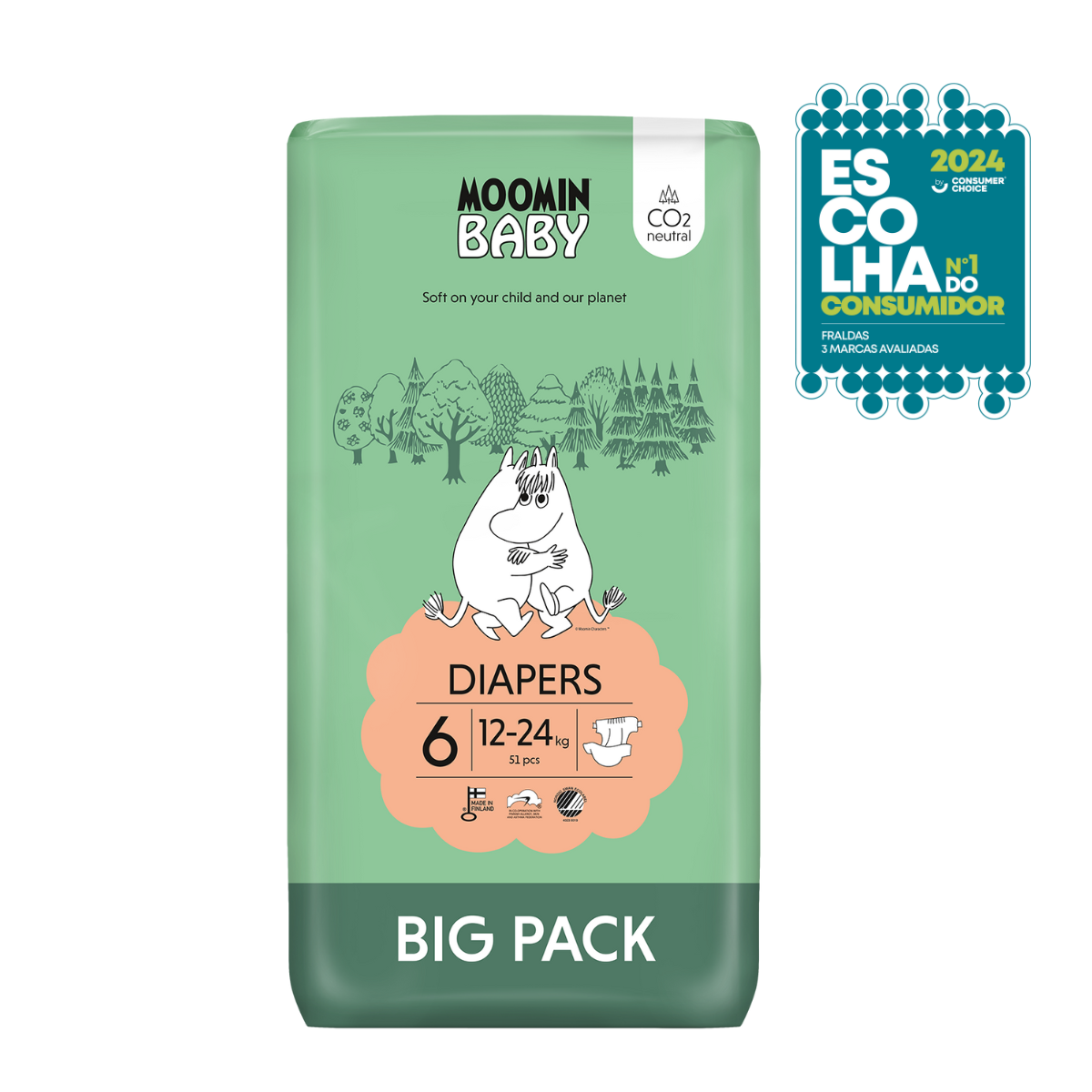 Fraldas Tam. 6 BIG PACK (12-24 kg) - 51 unidades Moomin Baby