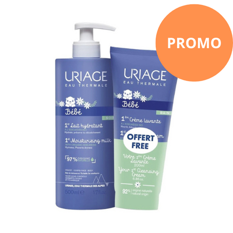 Pack 1º Leite Hidratante Bebé 500ml + Creme Lavante Bebé 200ml, Uriage