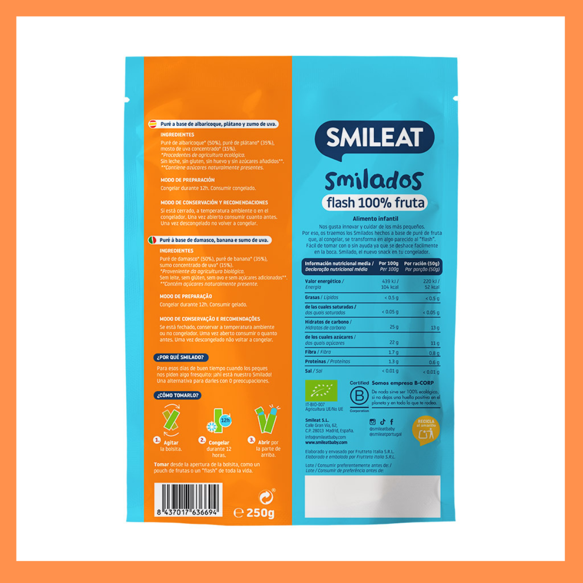 Smilados Damasco e Banana Biológico - 5 uni. x 50g. Smileat