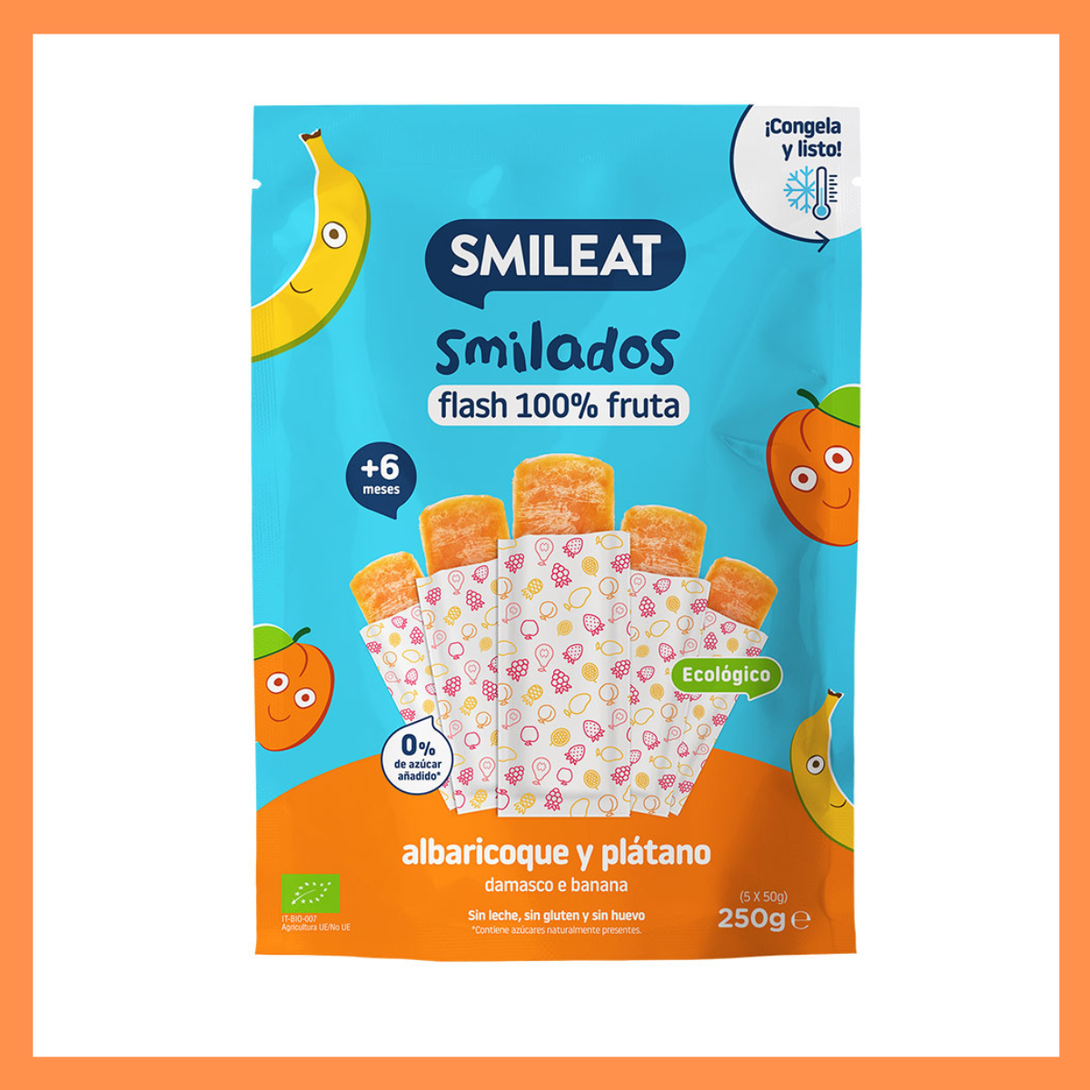 Smilados Damasco e Banana Biológico - 5 uni. x 50g. Smileat