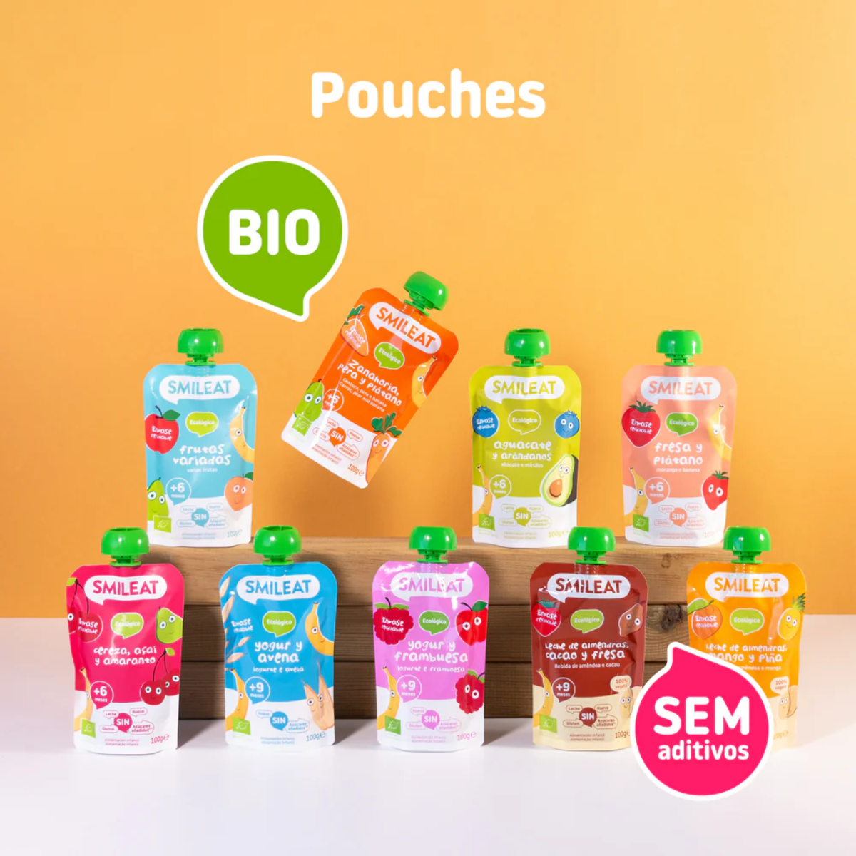 Saqueta Cenoura, Pêra e Banana Biológico, 100g, Smileat