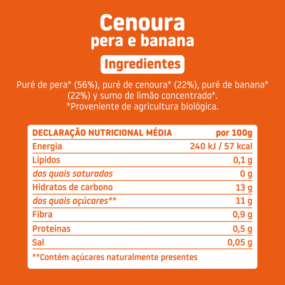 Saqueta Cenoura, Pêra e Banana Biológico, 100g, Smileat