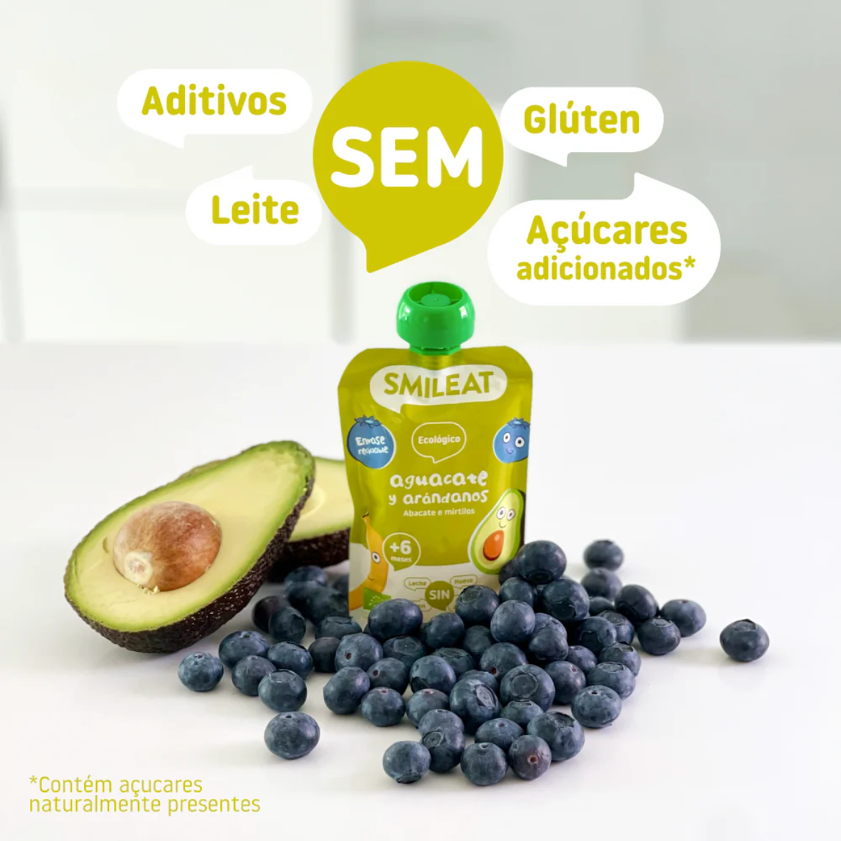 Saqueta Abacate e Mirtilos Biológico, 100g Smileat
