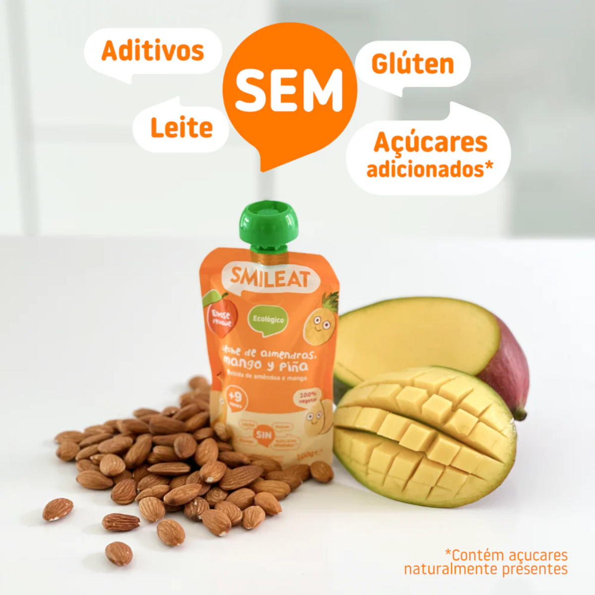 Saqueta Bebida de Amêndoa, Ananás e Manga Biológico, 100g Smileat
