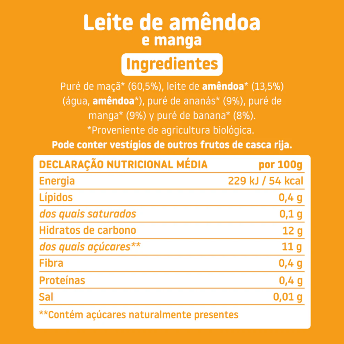 Saqueta Bebida de Amêndoa, Ananás e Manga Biológico, 100g Smileat
