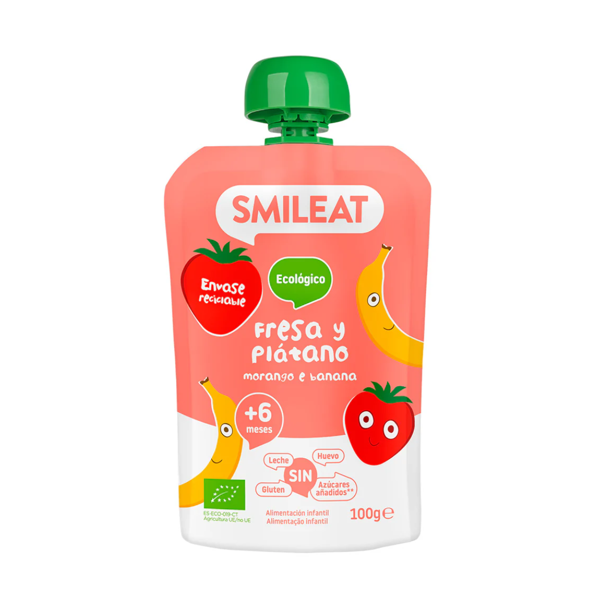 Saqueta Morango e Banana Biológico, 100g Smileat