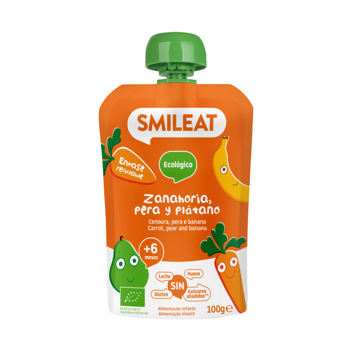 Saqueta Cenoura, Pêra e Banana Biológico, 100g, Smileat