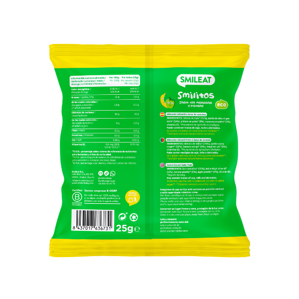 Snack Smilitos Milho com Maçã e Banana Biológico, 25g Smileat