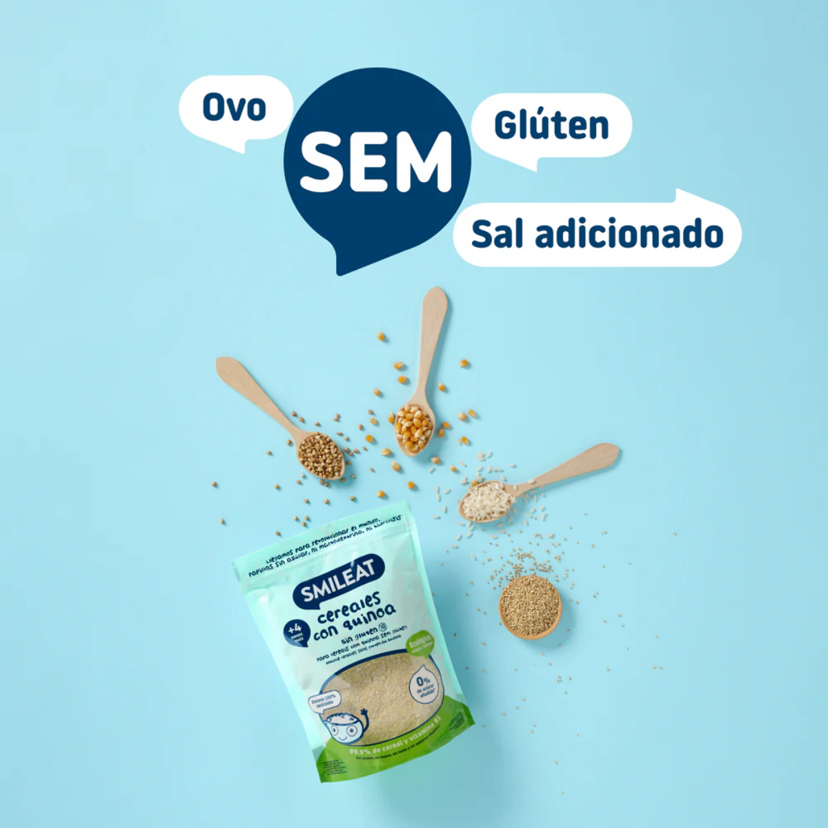 Papa de Cereais Biológicos e Quinoa, sem glúten, 200g Smileat