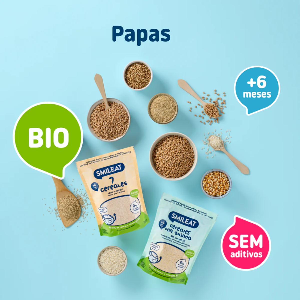Papa de Cereais Biológicos e Quinoa, sem glúten, 200g Smileat
