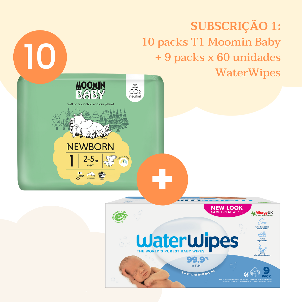 Subscrição WaterWipes + Moomin Baby Tamanho 1