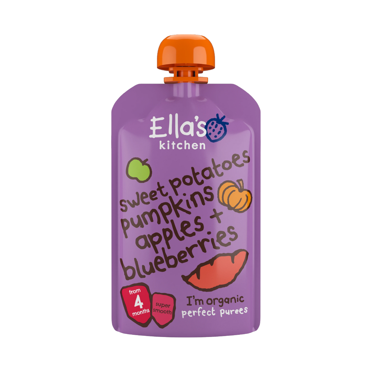 Puré de Legumes: Batata Doce, Abóbora, Maçã e Mirtilo, 120g Ellas Kitchen