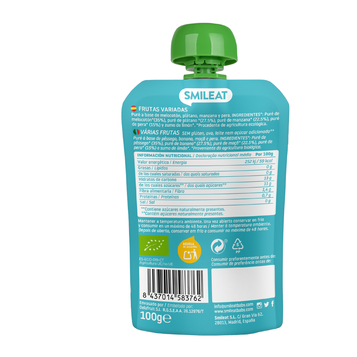 Saqueta Várias Frutas Biológico, 100g Smileat