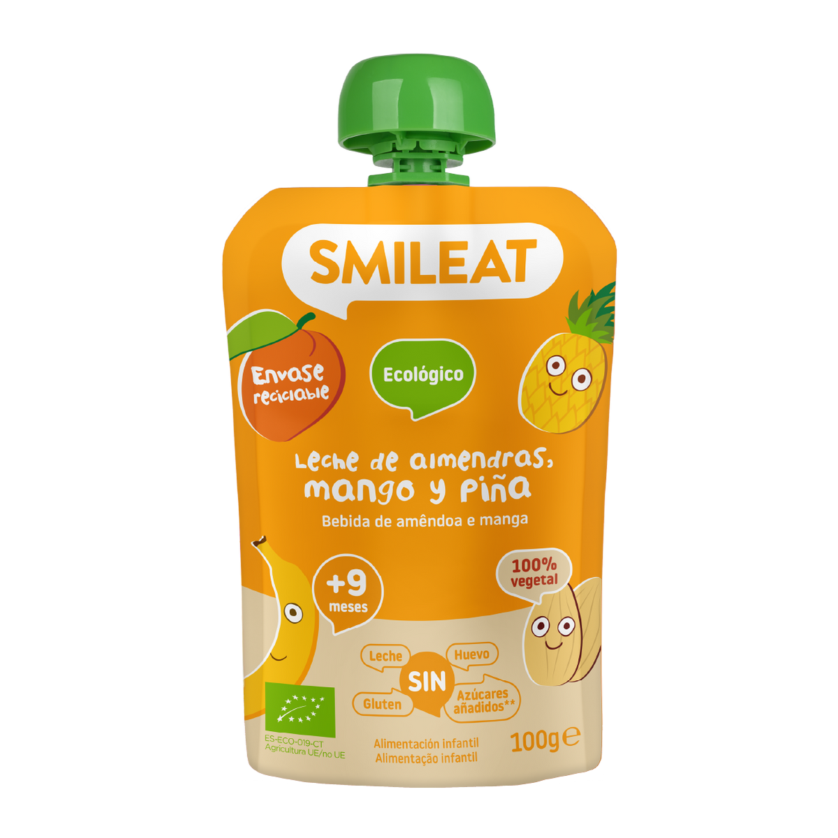 Saqueta Bebida de Amêndoa, Ananás e Manga Biológico, 100g Smileat