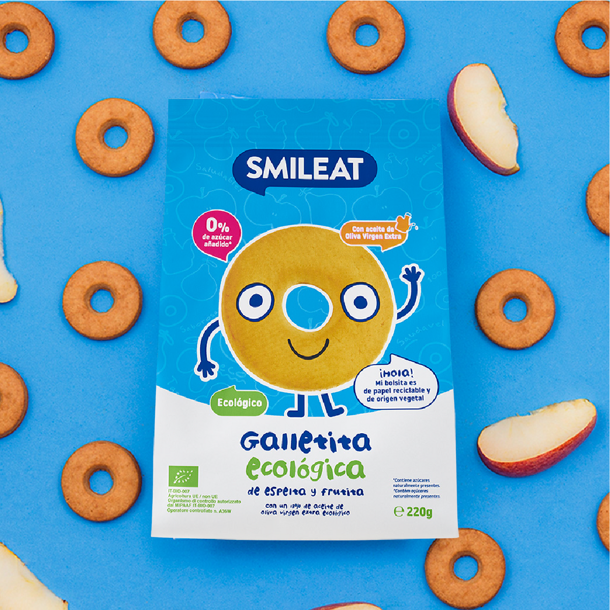Bolachas Espelta e Fruta Biológico, 220g Smileat