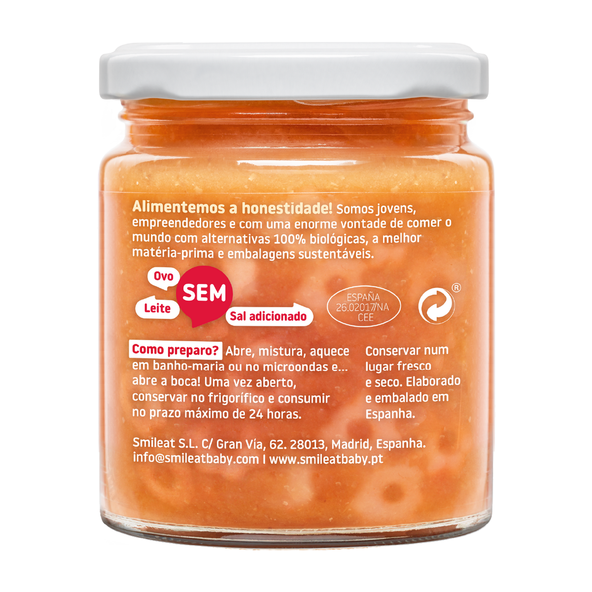 Boião Pedacinhos de Macarrão com Tomate Biológico, 230g Smileat