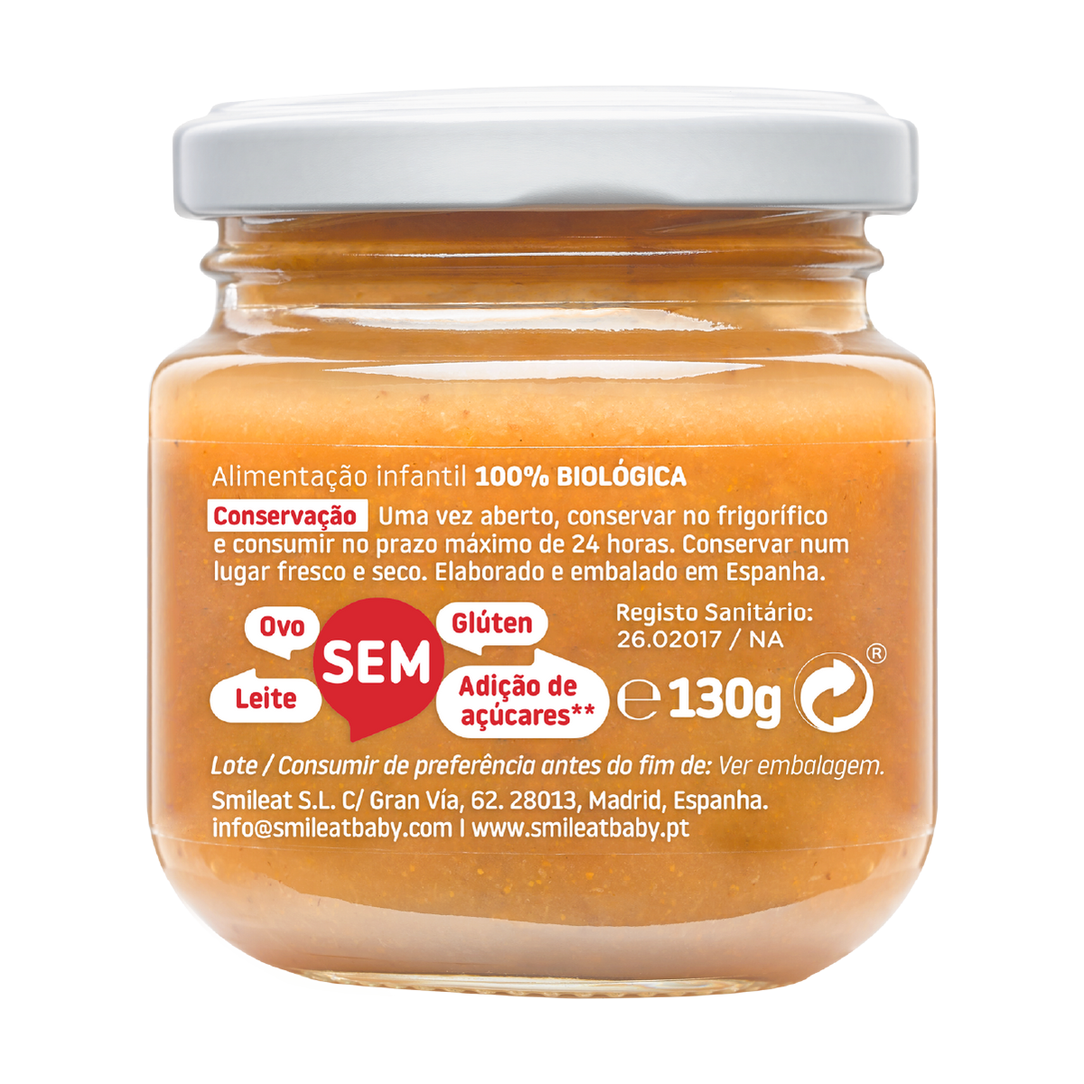 Boião Maçã, Laranja e Cenoura Biológico, 130g Smileat