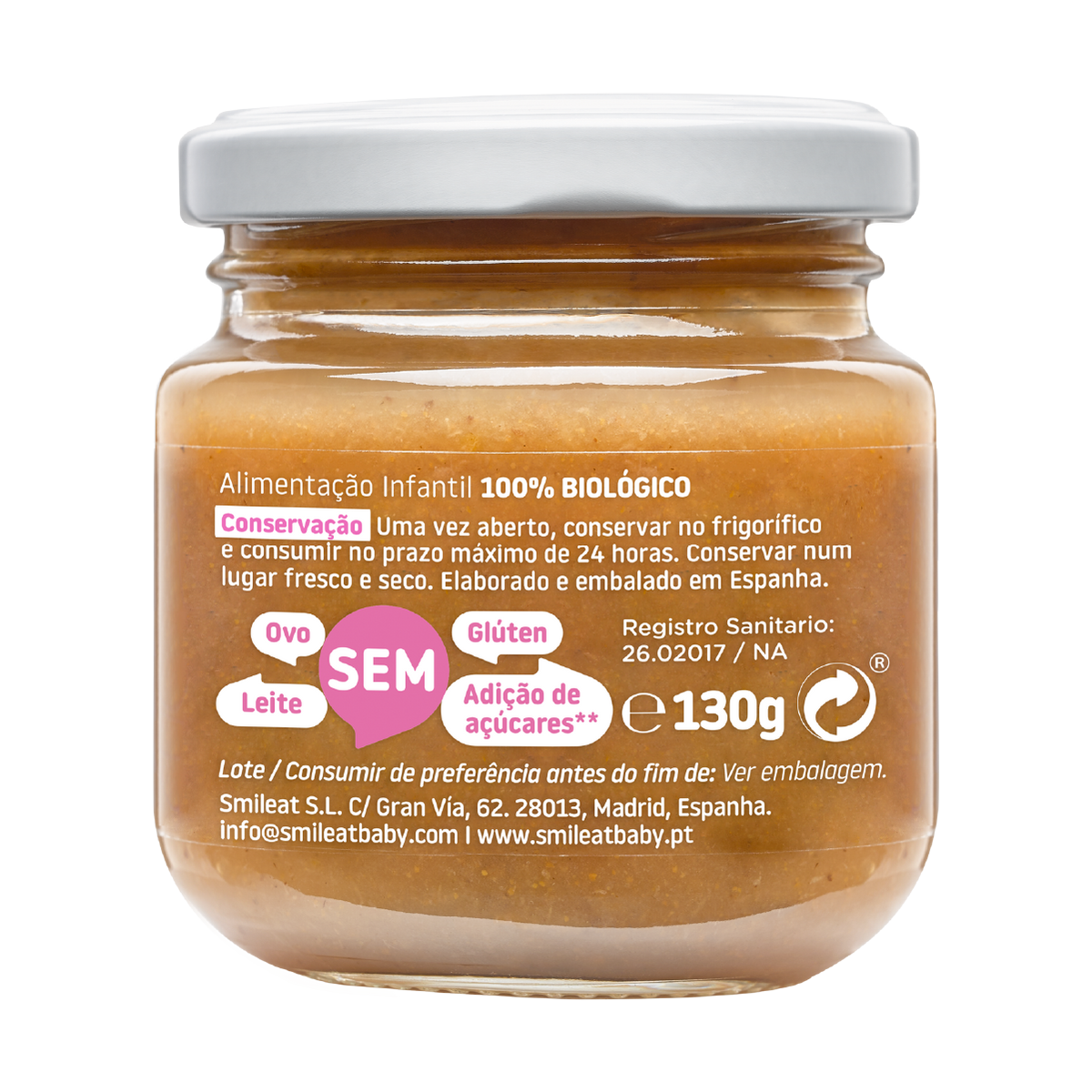 Boião Pêssego e Framboesa Biológico, 130g Smileat