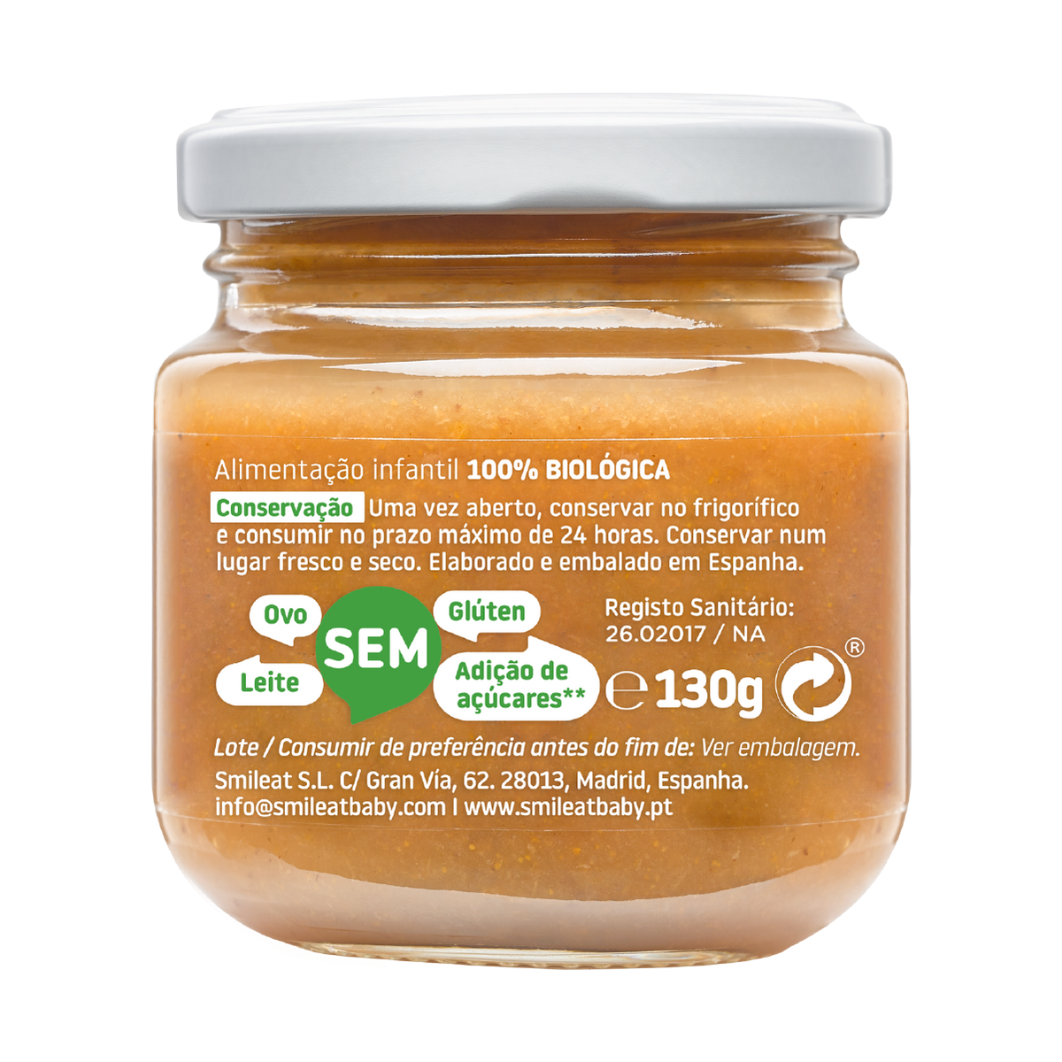 Boião Pera e Maçã Biológico, 130g Smileat