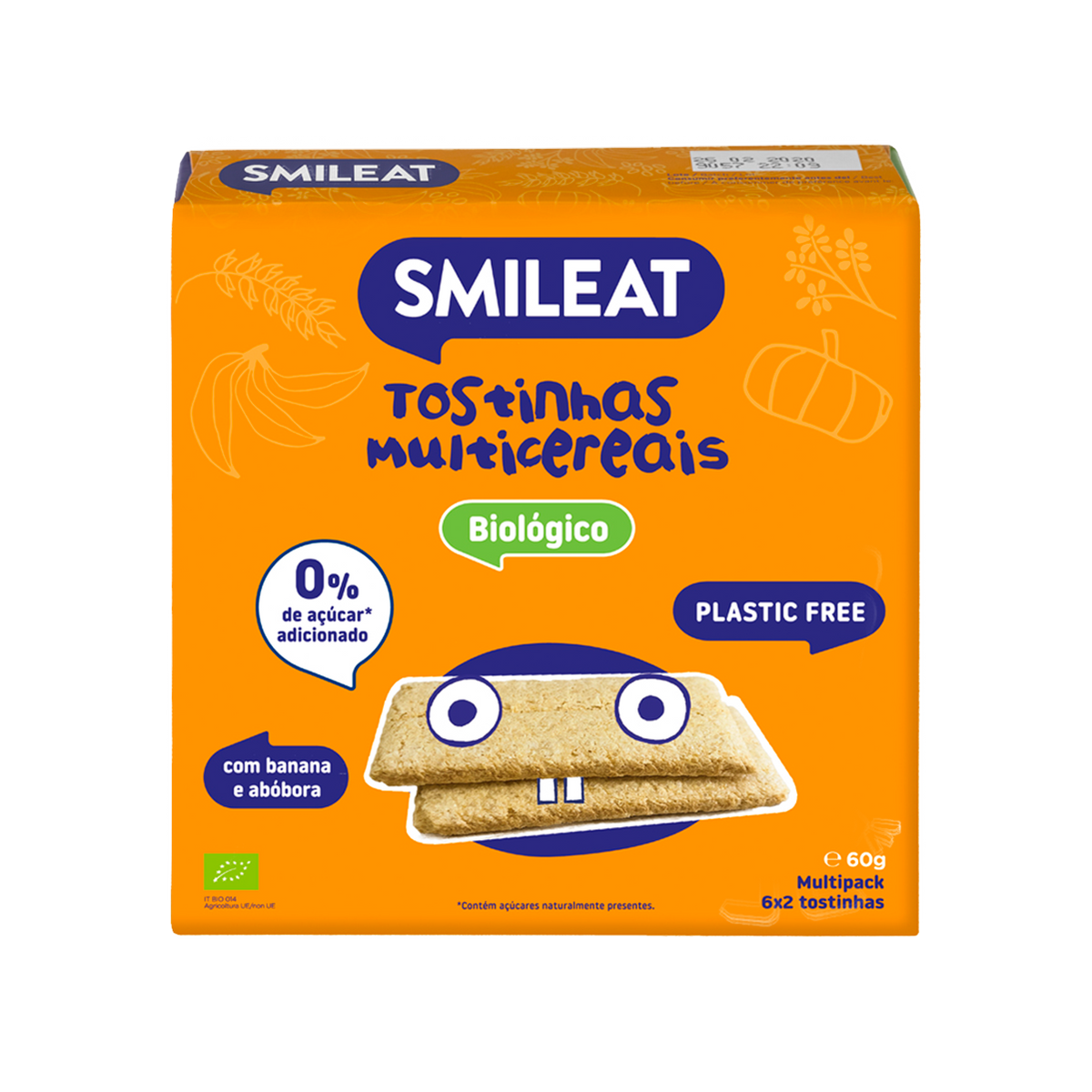 Tostinhas Multicereais com Banana e Abóbora Biológico, 60g Smileat