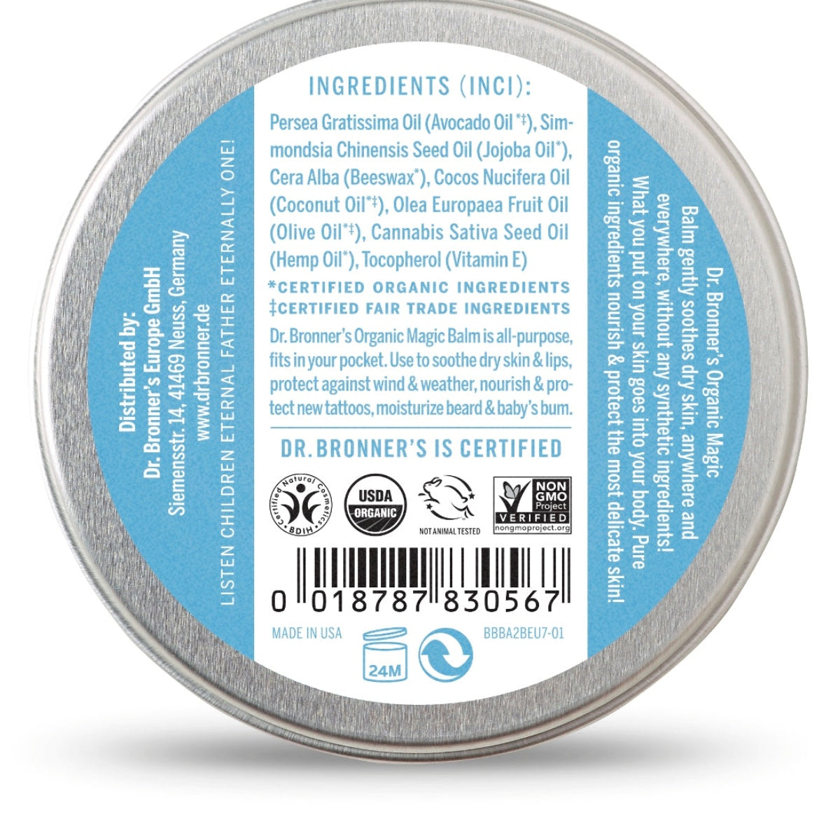 Bálsamo Biológico para Bebé - Sem Aroma, 60g Dr. Bronners