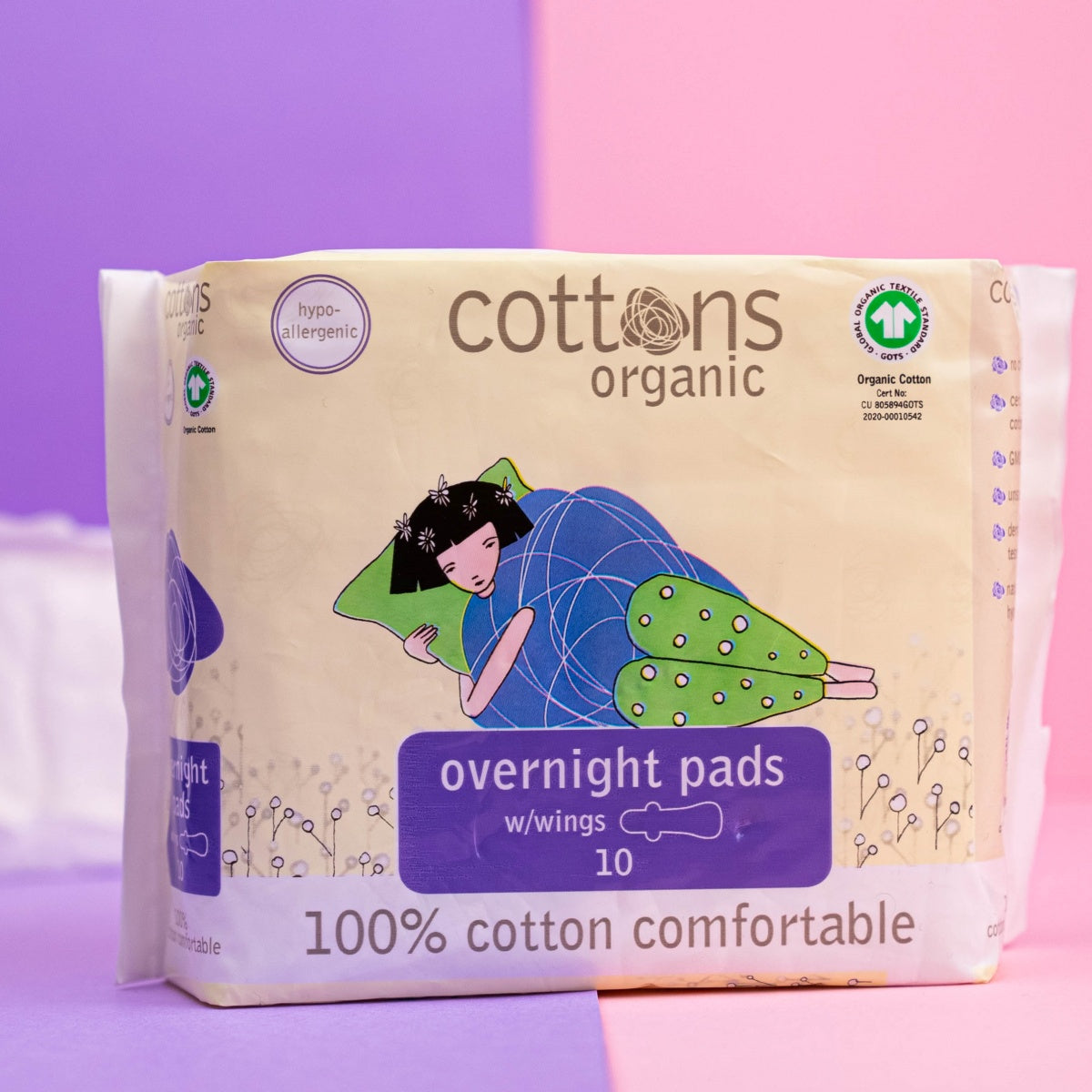 Penso Higiénico 100% Algodão Noite com Abas 10 unidades Cottons