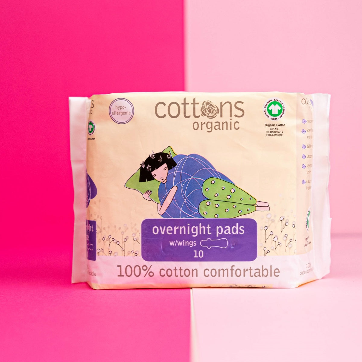 Penso Higiénico 100% Algodão Noite com Abas 10 unidades Cottons