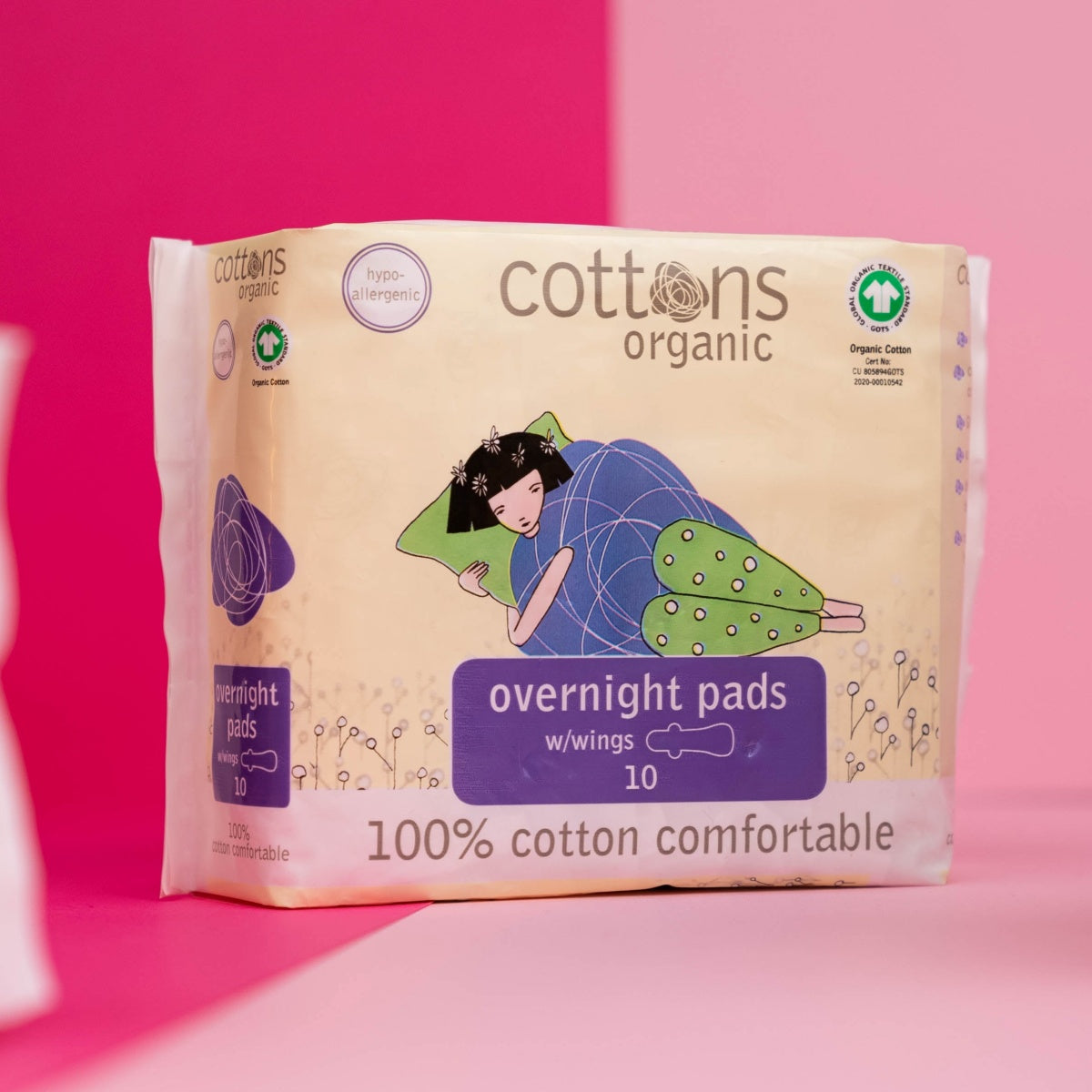 Penso Higiénico 100% Algodão Noite com Abas 10 unidades Cottons
