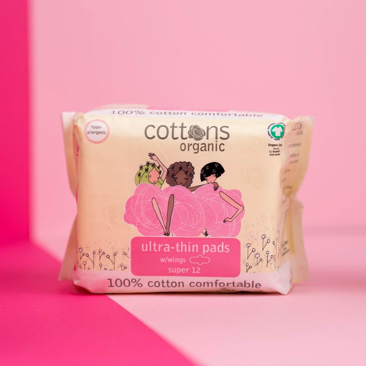 Penso Higiénico 100% Algodão Ultra Fino com Abas Super 12 unidades Cottons