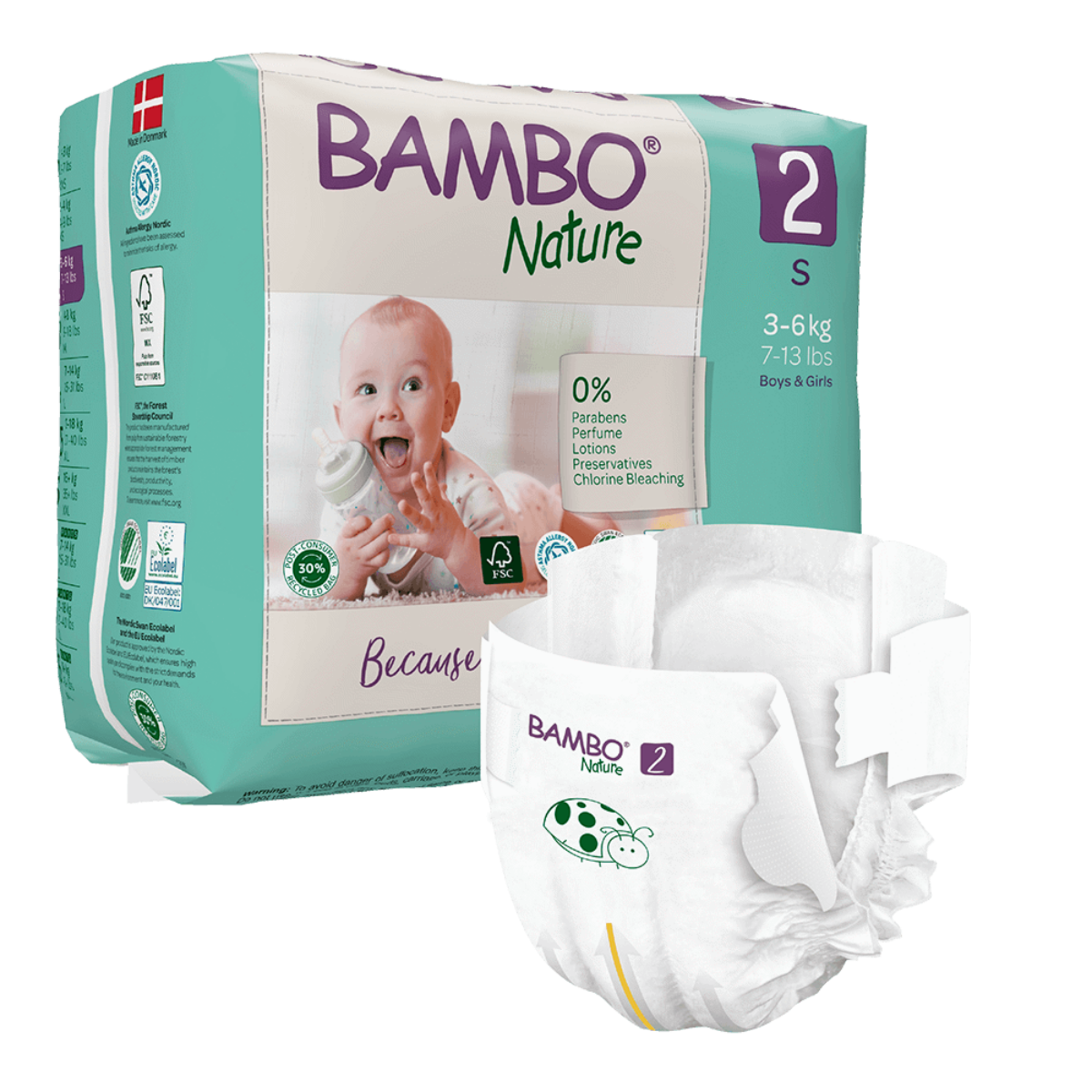 Fraldas Tam.2 (3-6 KG) - 30 unidades Bambo Nature
